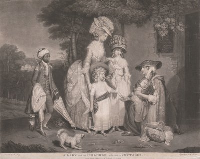 En dam och hennes barn hjälper en bykvinna av John Raphael Smith