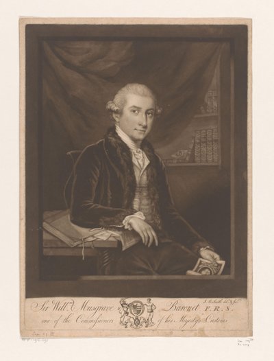 Porträtt av William Musgrave Sir Willm. Musgrave Baronet F.R.S. en av kommissarierna för hans Majestäts tullar (titel på objekt) av John Raphael Smith