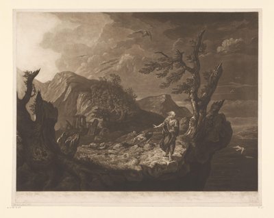 Stormigt landskap med bard på kanten av en klippa av John Raphael Smith