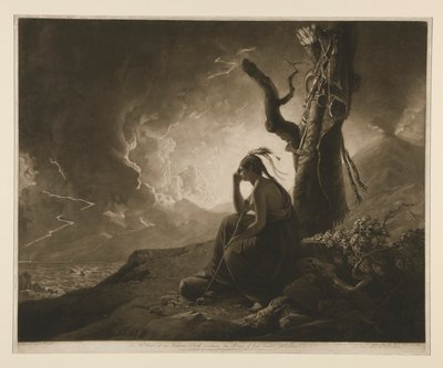 Änkan efter en indisk hövding som tittar på armarna på sin avlidne man av John Raphael Smith