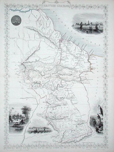 British Guyana, från en serie världskartor publicerad av John Tallis & Co., New York och London av John Rapkin
