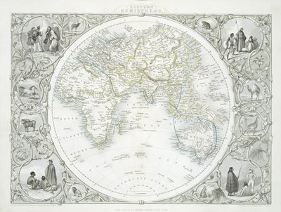 Östra halvklotet, från en serie världskartor publicerade av John Tallis und Co., New York och London, 1850-talet av John Rapkin