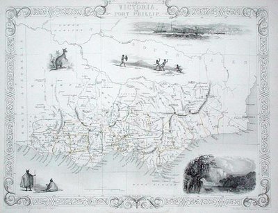 Victoria eller Port Phillip, Australien, från en serie världskartor publicerade av John Tallis & Co, New York och London av John Rapkin