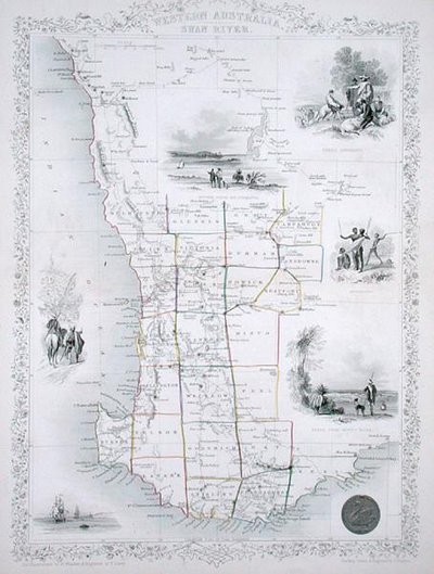 Western Australia, från en serie världskartor publicerad av John Tallis & Co., London & New York av John Rapkin
