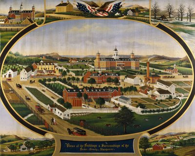 Utsikt över byggnaderna och omgivningarna i Berks County Almshouse, av John Rasmussen