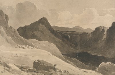 Ett bergslandskap med en herde av John Renton