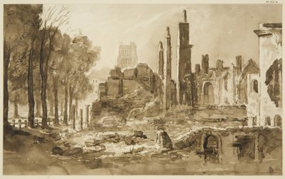 Ruinerna av Mansion House och Custom House (ritning, akvarell) av John Reverend Eden