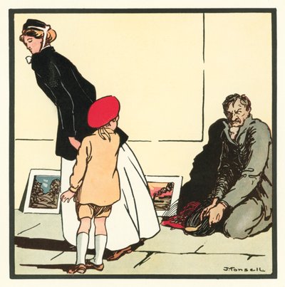 Kensington Rhymes: The Pavement Artist (färg litho) av John Robert (after) Monsell