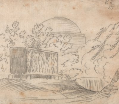 En sarkofag bakom en kupolbyggnad av John Robert Cozens