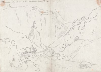 Fontän av Vaucluse, bakom den vinkelräta klippan av John Robert Cozens