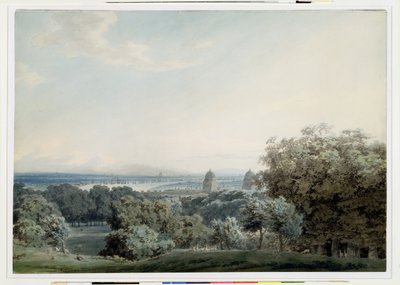 London från Greenwich Hill, ca 1791 (wc, svart bläck och tvätt över grafit på vävt papper) av John Robert Cozens