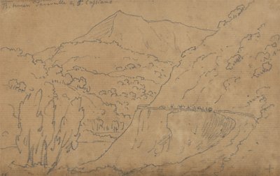 Överst: Mellan Tavernelle och Capriano; Nederst: Bolsenasjön (grafit på lagt papper) av John Robert Cozens
