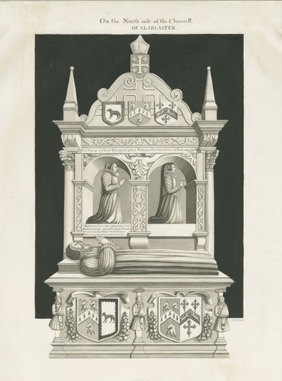 Eccleshall Church - Biskop William Overtons grav: sepiateckning, nd [1800-talet] (teckning) av John Robert Fernyhough
