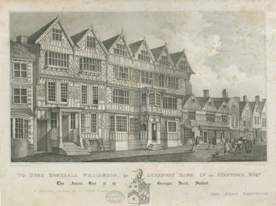 Stafford - Ancient "High House": litografi och [1800-talet] av John Robert Fernyhough