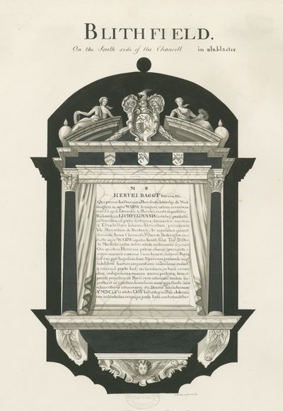Tablet i Blithfield Church - Sir Hervey Bagot, Bart.: sepiateckning, nd [?1800-talet] (teckning) av John Robert Fernyhough
