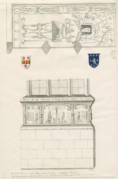 Uttoxeter Church - Monument of Kinnersley Family: penn- och tvättteckning, nd [mitten av 1800-talet] (ritning) av John Robert Fernyhough