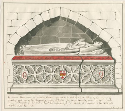 Uttoxeter Church - Tomb of Lady Abbedss of Kynnersley Family: penna och tvättritning, nd [mitten av 1800-talet] av John Robert Fernyhough
