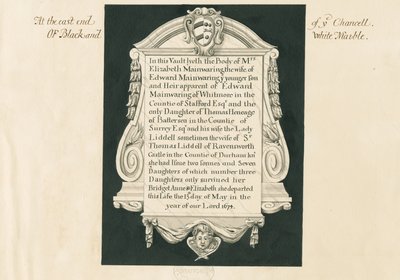 Whitmore Church - Tablet till Mrs Elizabeth Mainwaring: ritning med penna och tvätt, nd [1800-talet] av John Robert Fernyhough