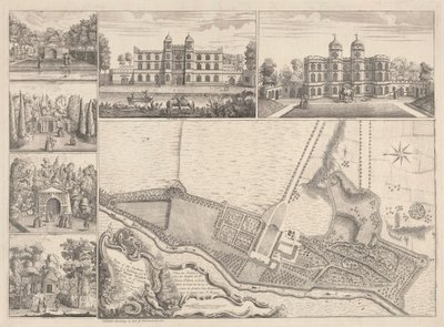 A Plan of the Gardens & View of Ye Buildings of ye Right Ärade Henry Pelham, Esqr. på Echa i Ye County of Surrey av John Rocque