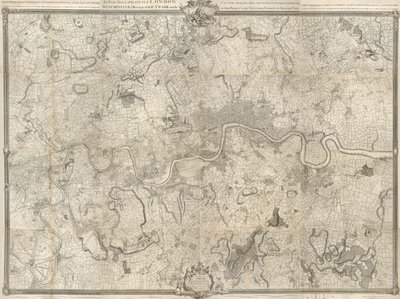 En exakt undersökning av städerna i London, Westminster, ye Borough of Southwark och landet nära Ten Miles round av John Rocque