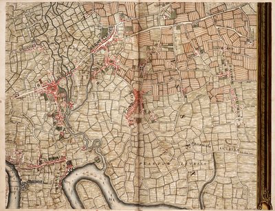 Karta över Bow, Stratford, Blackwall och Plaistow av John Rocque