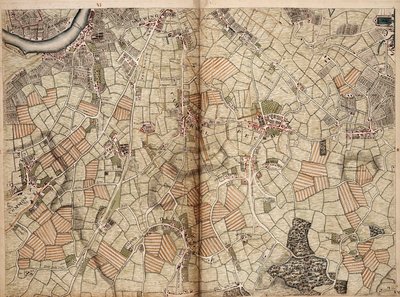 Karta över Vauxhall, Clapham, Peckham och Dulwich av John Rocque