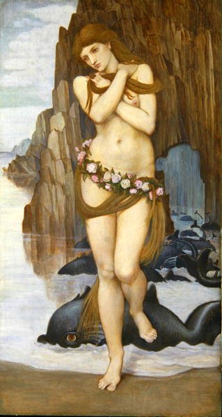 Venus stiger upp ur havet, tidigt 1870-tal (tempera & guld på panel) av John Roddam Spencer Stanhope