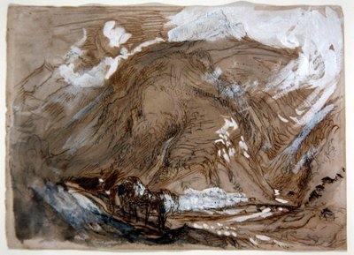 Alpine Valley, ca 1854 (penna, bläck och akvarell förhöjd med vitt på papper) av John Ruskin
