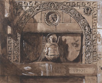 Dörrhuvud till Palazzo Contarini della Porta di Ferro (penna, bläck, tvätt och bc på papper) av John Ruskin