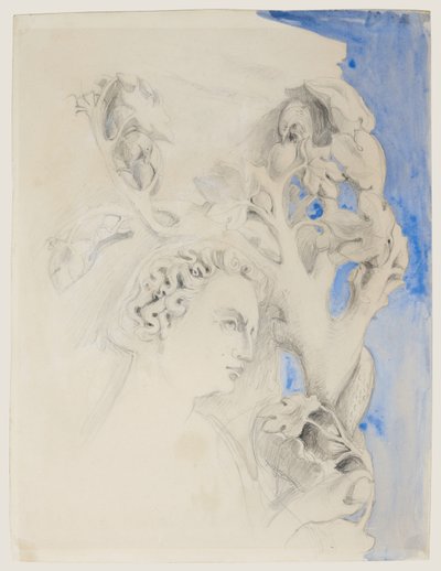 Fasad av Dogepalatset, Venedig - Adams huvud, ca 1845 (akvarell och penna på papper) av John Ruskin