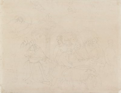 Pennkontur av en del av fresken av "Jobs vänner", 1845 av John Ruskin