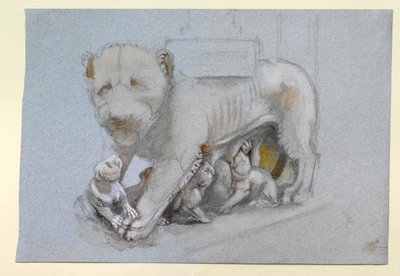 Skiss av lejoninna och ungar från Nicola Pisanos Siena Predikstol, juni 1870 av John Ruskin