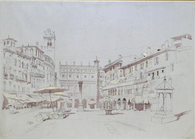 Study for Detail of the Piazza delle Erbe, Verona, 19 maj 1841 av John Ruskin
