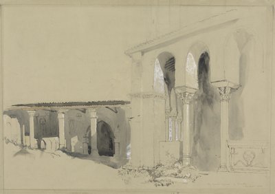 The Great Square at Torcello, 1850 (penna, bläck och skölj över grafit med gouache på brunt vävt papper) av John Ruskin