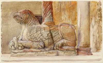 Gryphon som bär norra skaftet i väster Ingången till Duomo, Verona, 18-28 juni 1869 av John Ruskin