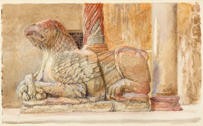 Gryphon som bär norra skaftet i västra Ingången till Duomo, Verona, 18 - 28 juni 1869. av John Ruskin