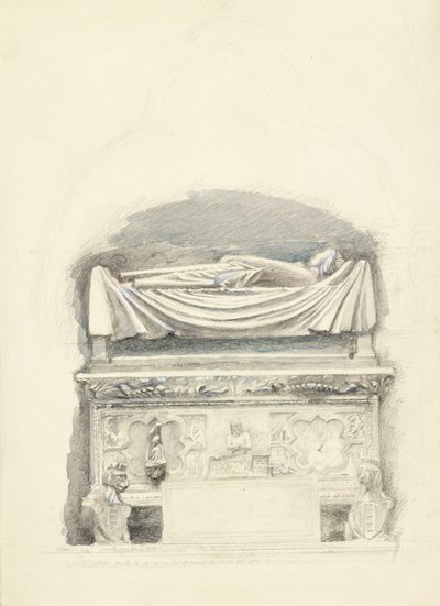 Sarkofagen och bilden av graven Cangrande I della Scala, Verona, 21 maj-1 juli 1869 (grafit, akvarell och kroppsfärg på vävt papper) av John Ruskin