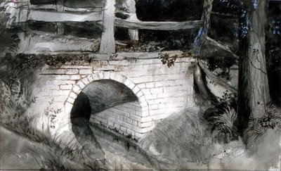 Den lilla tegelbron (bläck med tvätt på papper) av John Ruskin