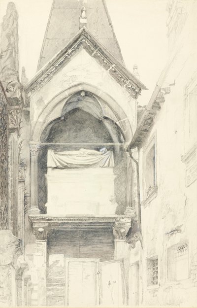 Graven av Cangrande I della Scala, Verona, 28 maj-29 juni 1869 (grafit, akvarell och kroppsfärg på vävt papper) av John Ruskin