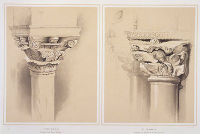 Torcello, huvudstad i Nave-pelaren och St. Markus, huvudstad från Central Porch, från 