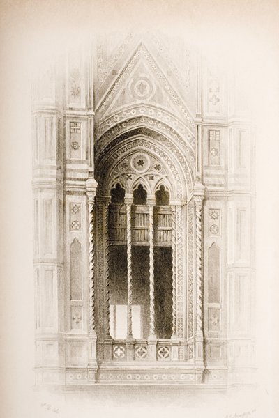 Tracery från Campanile of Giotto, Florens, från `The Seven Lamps of Architecture