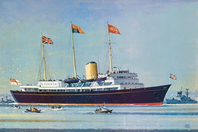 Britannia, drottning Elizabeth II:s och prins Philips flytande hem (färglitografi) av John S. Smith