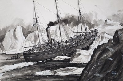 Roosevelt bryter sig igenom isen för att ta sig till Nordpolen (gouache på papper) av John S. Smith