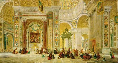 Interiören i Peterskyrkan, Rom (olja på duk) av John Scarlett Davis