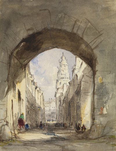 Gatubild i Calais (wc med utskrapa över grafit på papper) av John Scarlett Davis