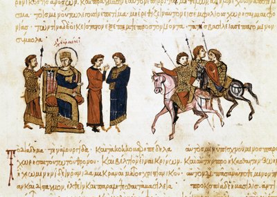 Kröningen av den bysantinske kejsaren Leon V den armenier (775-820), miniatyr från "Synopsis historiarum", ca 1126-1150 av John Scylitzes