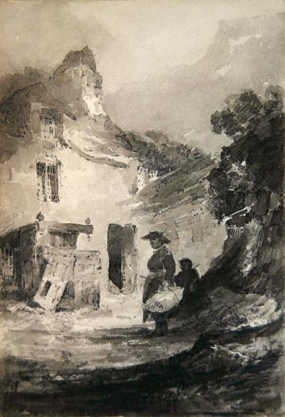 En gammal stuga på Dolgelly (penna & grå tvätt på papper) av John Sell Cotman
