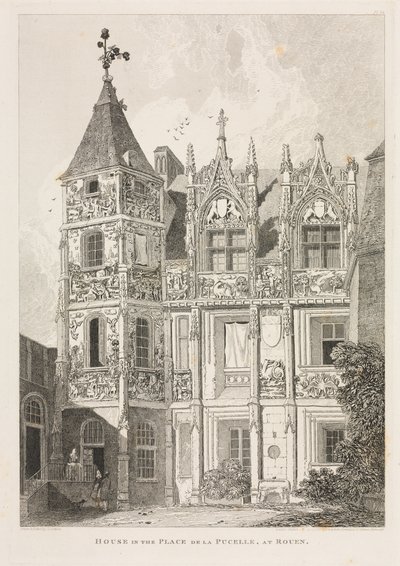 Arkitektoniska antikviteter i Normandie (Vol. II), Pl. 64: Hus på Place de la Pucelle i Rouen av John Sell Cotman