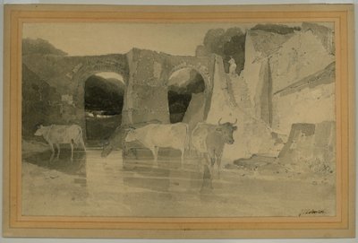 Bro och kor, ca 1803-04 (penna med tvätt på papper) av John Sell Cotman