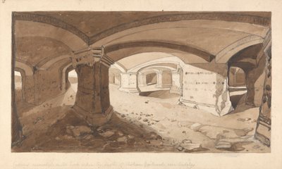 Grottor utgrävda i klippan i slottet Chateau Gaillard, nära Andelys, Normandie av John Sell Cotman
